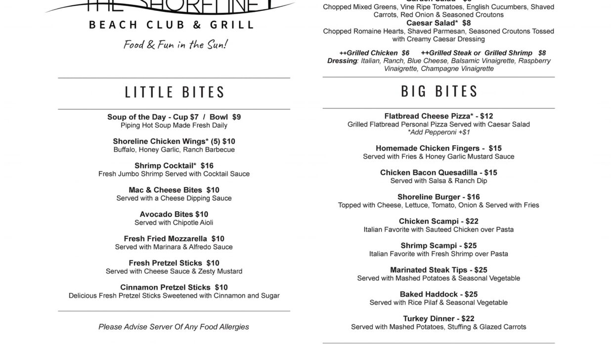 The Shoreline Winter Menu