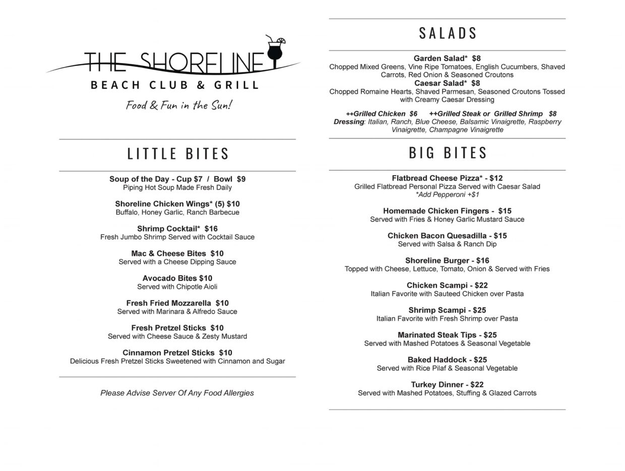 The Shoreline Winter Menu